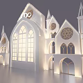 Grand White Gothic Architecture With Spires Arched Windows And Illuminated Design 3d model