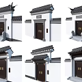 Traditional Chinese Ancient Architecture Doors With Black Tiled Roofs And White Walls