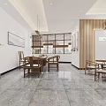 Modern Chinese Teahouse Corridor With Decorative Paintings Marble Floor And Wooden Elements