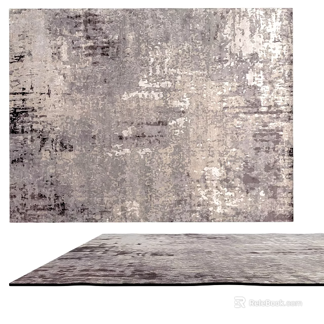 Square Rug With Distressed Gray Abstract Textured Pattern For Modern Home Decor 3d model