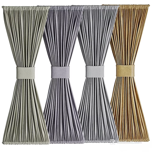 Multiple Colored Striped Curtains With Tie Bands For Modern Home Decor 3d model 