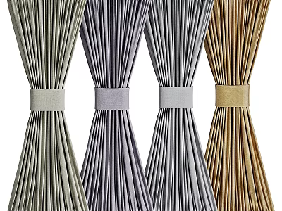 Multiple Colored Striped Curtains With Tie Bands For Modern Home Decor 3d model