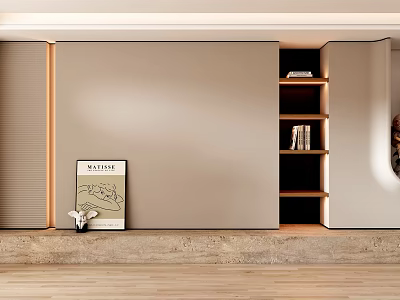 Modern Minimalist Sofa Background Wall With Decor And Bookshelf 3d model