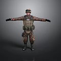 Military Soldier 3D Model In Camouflage Uniform With Helmet And Tactical Vest Arms Outstretched