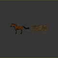 Brown Horse Pulling Wooden Wagon With Harness On Gray Background Surface