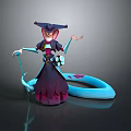Wide Brim Hat Witch Character With Purple Robe And Blue Serpent Creature Standing Together
