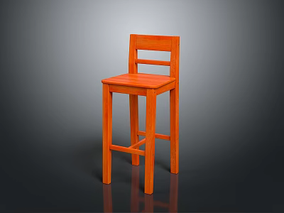 Orange Wooden Bar Stool With Backrest And Four Legs For Kitchen Use 3d model