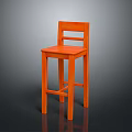 Orange Wooden Bar Stool With Backrest And Four Legs For Kitchen Use