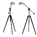 Modern Floor Lamp With Black Tripod Base And Golden Adjustable Shade