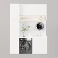 Modern Laundry Room With White Cabinets Washing Machine Dryer White Countertop And Potted Plant