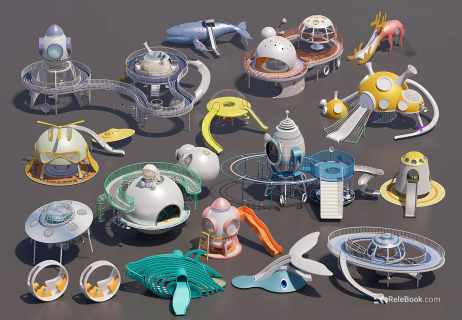 Colorful Playground Equipment with Spherical Structures Slides and Rotating Parts for Kids Outdoor Fun 3d model 