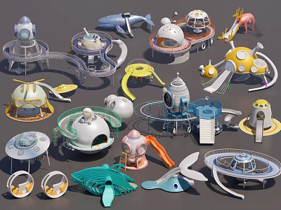 Colorful Playground Equipment with Spherical Structures Slides and Rotating Parts for Kids Outdoor Fun 3d model