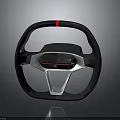 Modern Car Steering Wheel With Black Leather Red Accent And Silver Metallic Trim