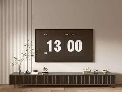 Contemporary TV Stand Featuring Large Screen TV Time Date Display And Decorative Accents 3d model
