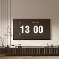 Contemporary TV Stand Featuring Large Screen TV Time Date Display And Decorative Accents