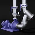 Industrial Pump Equipment With Purple Motor Silver Pipes Mechanical Flanges And Gauge