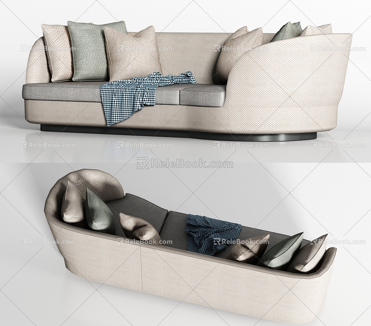 Modern Curved Fabric Double Sofa Pillow Combination 3d model