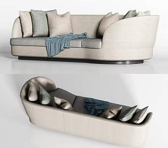 Modern Curved Fabric Double Sofa Pillow Combination 3d model