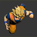 Collectible Action Figure Golden Hair Orange Outfit Blue Belt Fighting Pose Decorative Living Item