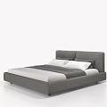 Modern Double Bed With Gray Upholstered Frame White Mattress And Pillows 3d model