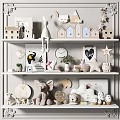 Decorative Ornament Set Including Bunny Elephant Dolls House Models Clock Plant Star Decorations On Shelves