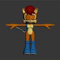 Cartoon Character With Red Hair Orange Body Blue Boots Backpack Outstretched Arms Holding Device