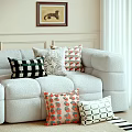 Stylish Decorative Pillows on Light Sofa with Geometric Floral and Checkered Patterns for Modern Living Room
