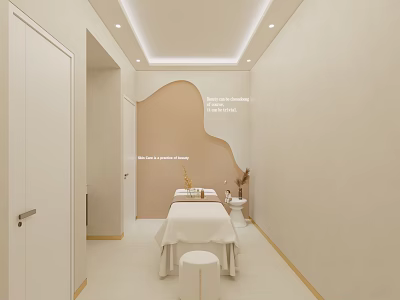 Serene Minimalist SPA Sauna Interior With Light-toned Walls Curved Design And Massage Bed 3d model