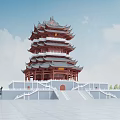 Chinese-style Ancient Building Yingshan Pavilion 3d model