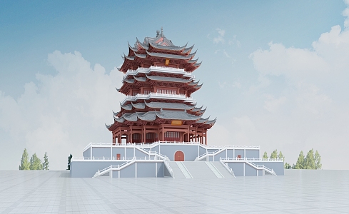 Chinese-style Ancient Building Yingshan Pavilion 3d model