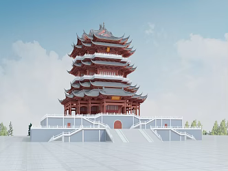 Chinese-style Ancient Building Yingshan Pavilion 3d model