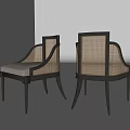 Elegant Modern Dining Chairs With Dark Wooden Frame Rattan Backrest And Light Colored Seat Cushion