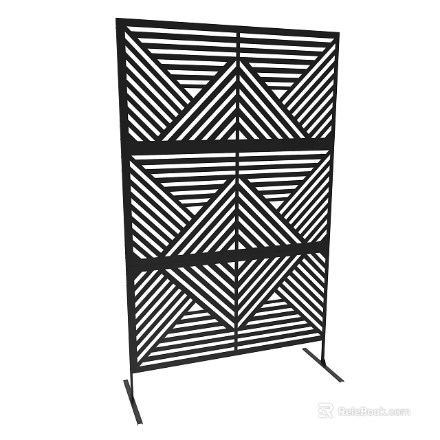 Modern Black Three Tiered Flower Stand With Geometric Striped Pattern 3d model 