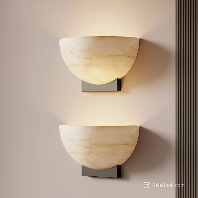 Elegant Modern Cream Marble Wall Sconces Illuminated On Light Wall 3d model 