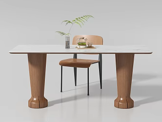 Modern Middle-style Long Dining Table and Chair 3d model