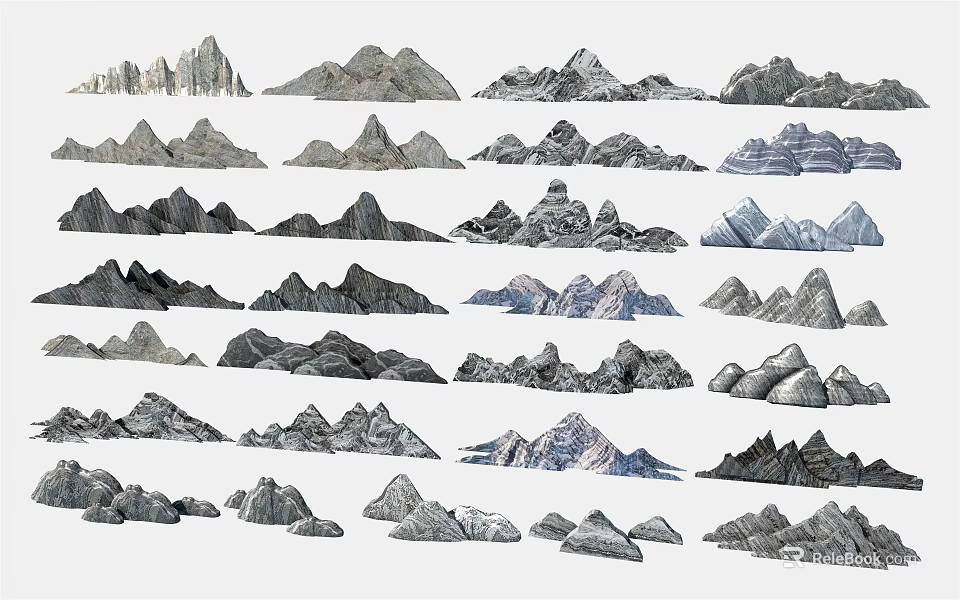 Garden Ornaments With Various Artificial Rock Formations In Different Styles For Landscaping 3d model