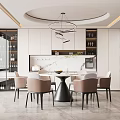 Modern Restaurant Interior Design With Black Dining Table Beige Chairs White Cabinets And Plant