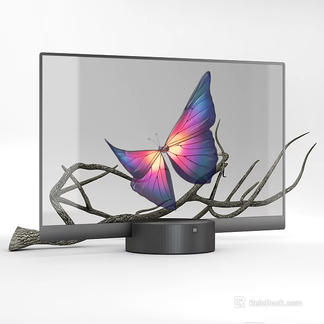Elegant Modern Television Displaying Colorful Butterfly With Glowing Wings And Branches 3d model 