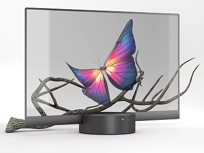 Elegant Modern Television Displaying Colorful Butterfly With Glowing Wings And Branches 3d model