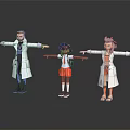 Three Characters With Outstretched Arms Girl With Backpack And Biological Figure In White Coat