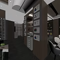 Modern Lounge Area Interior Design With Round Table Chairs Bookshelves And Decorative Lighting