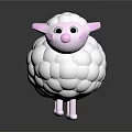 Cute Cartoon Sheep Character With White Wool And Pink Ears Nose Legs