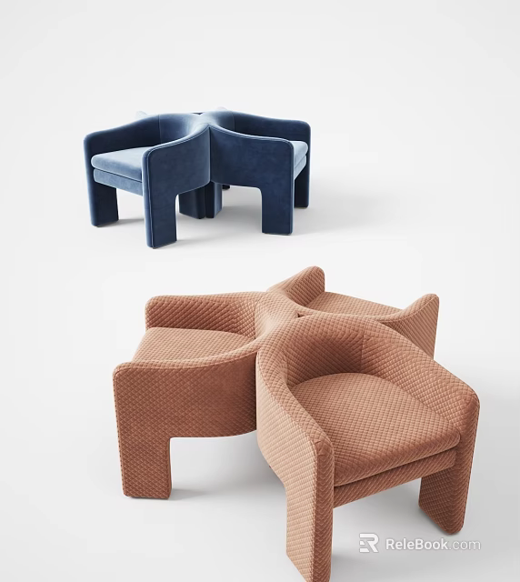 Modern Accent Chairs In Blue And Brown With Textured Fabric And Unique Design 3d model 