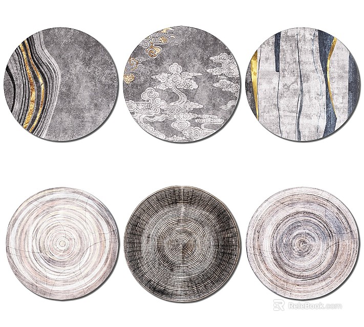 Elegant Shower Sauna Decorative Plates With Wood Wave And Cloud Textures 3d model 