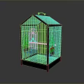 Bird Cage With Metal Frame Handle Wooden Perch And Black Base For Birds