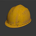Worn Yellow Safety Helmet Placed On Black Background With Reflection 3d model