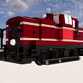 Red Building Block Train Model With White Stripes Black Base And Blue Sky White Clouds 3d model