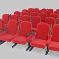Comfortable Two Red Upholstered Public Theater Chairs With Wooden Armrests