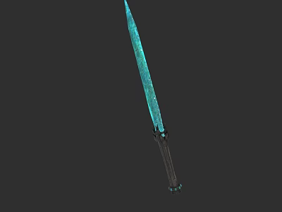 Glowing Blue Fantasy Sword With Intricate Blade Texture And Dark Hilt Design 3d model