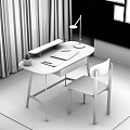 Light Green Desk With Table Lamp Tablet Book And Matching Chair On Geometric Rug